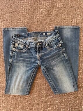 Miss Me Women's Faded Blue Bootcut Jeans with Embellished Pockets